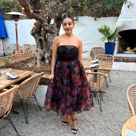 Black Floral Organza Mesh Strapless Midi Dress from Lulus - Picture 2 of 2
